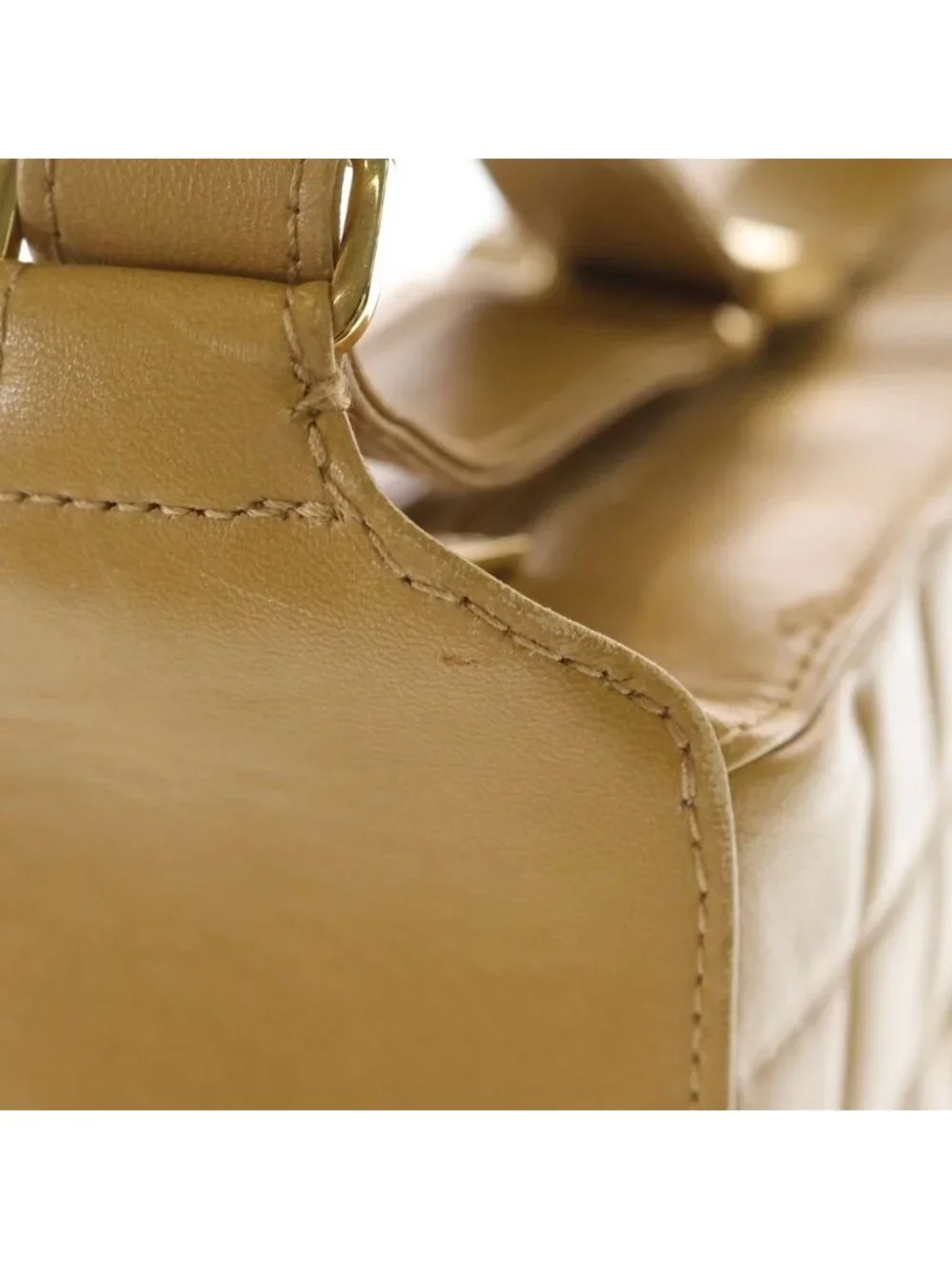 Chanel Choco Bar Shoulder Bag Beige Leather Gold